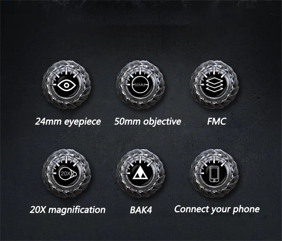20x50 HD BAK4 Military Binoculars – Long-Range Zoom Telescope for Outdoor Use